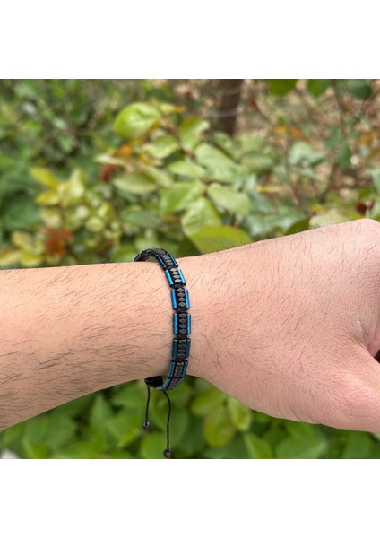 Hematit Bileklik - Lotus Bright Navy Blue Black Bileklik - Tasarım Bileklik Özel Kesim Ayarlanabilir modelleri