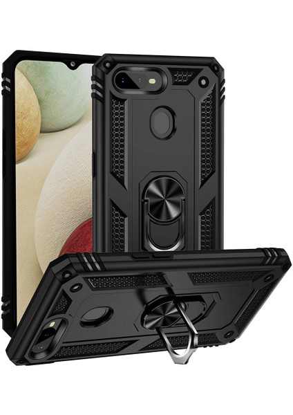 Samsung Oppo Ax7 ile Uyumlu Kılıf Siyah Panther Yüzüklü Silikon Orijinal (Samsung Oppo Ax7 ile Uyumlu, Siyah)