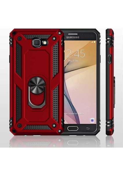 Samsung Galaxy J7 Prime Kılıf Kırmızı Panther Yüzüklü Silikon Orijinal Esnek Ince Geliştirilmiş Dayanıklı Darbe Karşıtı Koruyucu Yeni Nesil Tasarım (Galaxy J7 Prime ile Uyumlu, Kırmızı)