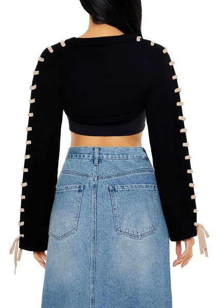 F21 Bağcıklı Crop Kazak