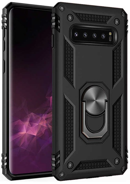 Samsung Galaxy S10 Plus Siyah Panther Yüzüklü Silikon Orijinal Esnek Ince Geliştirilmiş Dayanıklı Darbe Karşıtı Koruyucu Yeni Nesil Tasarım (Samsung Galaxy S10 Plus, Siyah)
