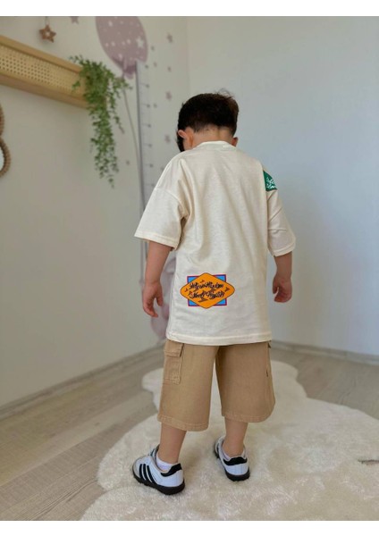 Baskılı Keten Kumaş Bermuda-Tişört Yazlık Erkek Çocuk Takım modelleri