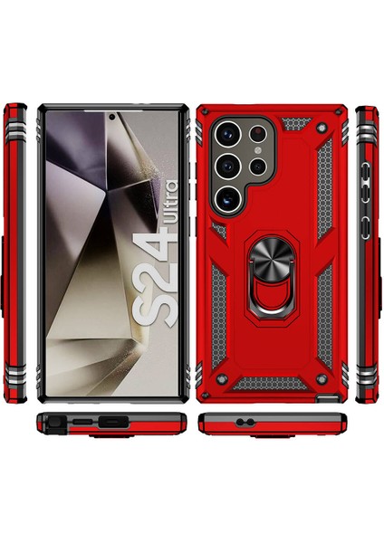 Samsung Galaxy S24 Ultra ile Uyumlu Kılıf Kırmızı Panther Yüzüklü Silikon Orijinal (Samsung Galaxy S24 Ultra ile Uyumlu, Kırmızı)