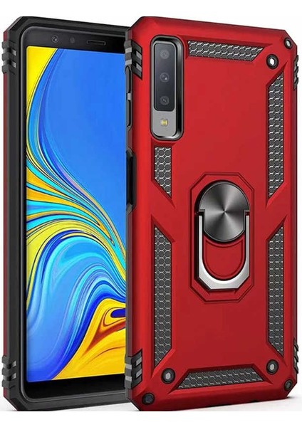 Samsung Galaxy A7 2018 Kırmızı Panther Yüzüklü Silikon Orijinal Esnek Ince Geliştirilmiş Dayanıklı Darbe Karşıtı Koruyucu Yeni Nesil Tasarım (Samsung Galaxy A7 2018, Kırmızı)