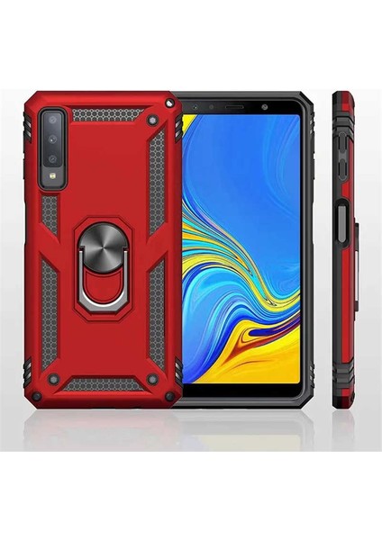 Samsung Galaxy A7 2018 Kırmızı Panther Yüzüklü Silikon Orijinal Esnek Ince Geliştirilmiş Dayanıklı Darbe Karşıtı Koruyucu Yeni Nesil Tasarım (Samsung Galaxy A7 2018, Kırmızı) modelleri
