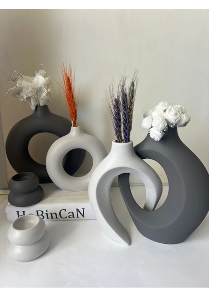 Sevgili Vazo Set Dekoratif Halka Mumluklu Set