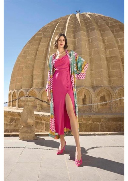 23000 Monamıse Kadın Çiçek ve Yaprak Desenli Sabahılk Takım