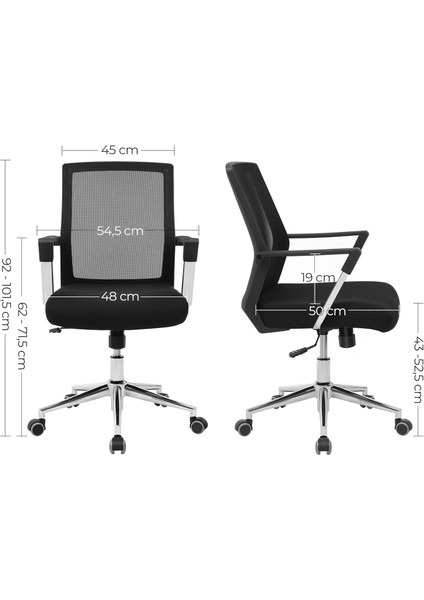 Songmıcs Ofis Koltuğu, File Sırtlık, Ergonomik Yönetici Sandalyesi, Ayarlanabilir Yükseltilmiş Rocker Fonksiyonu, Siyah, 61D x 55G x 102Y cm