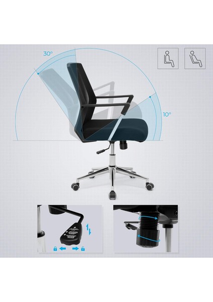 Songmıcs Ofis Koltuğu, File Sırtlık, Ergonomik Yönetici Sandalyesi, Ayarlanabilir Yükseltilmiş Rocker Fonksiyonu, Siyah, 61D x 55G x 102Y cm