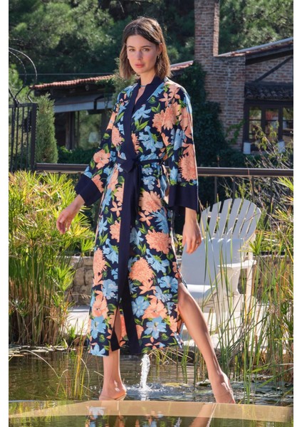 Monamise 22014 Kadın Çiçek ve Yaprak Desenli Kuşaklı Sabahlık fiyatları