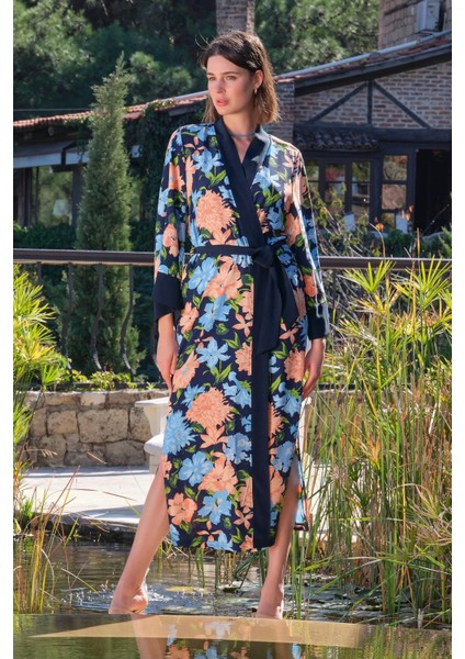 Monamise 22014 Kadın Çiçek ve Yaprak Desenli Kuşaklı Sabahlık fırsatları