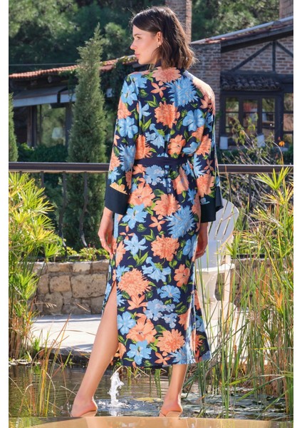 Monamise 22014 Kadın Çiçek ve Yaprak Desenli Kuşaklı Sabahlık indirimleri