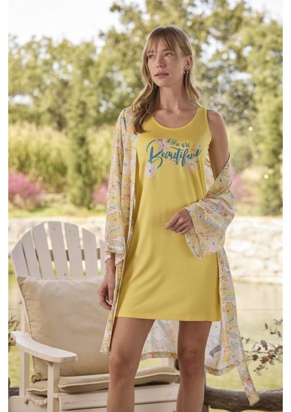 Monamise 24050 Kadın Çiçek ve Yaprak Desenli ve Baskılı "you Are Beautıful" Takımı