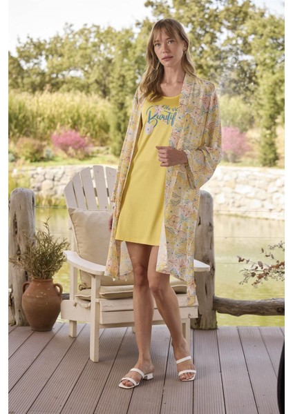 Monamise 24050 Kadın Çiçek ve Yaprak Desenli ve Baskılı "you Are Beautıful" Takımı modelleri