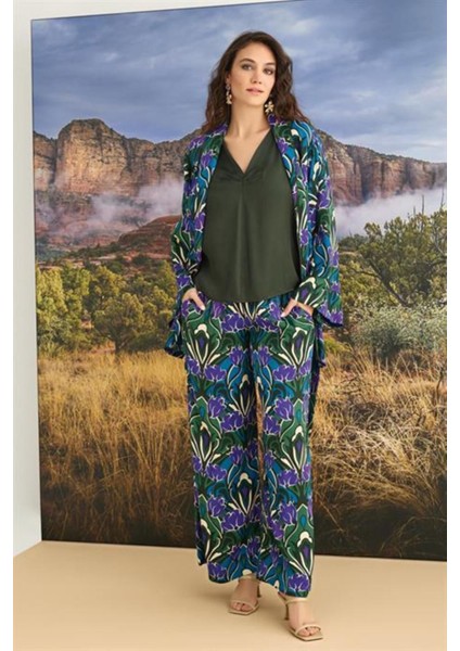 36136 Monamise Kadın Çiçek Desenli 3'lü Pijama Takımı