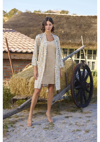 Monamise 24079 Kadın Çiçek Desenli Önü Düğmeli Sabahlık Takım