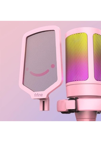Ampligame A6V Yayıncı - Oyuncu - Gamer - Podcast - Youtuber Rgb USB Mikrofon (Pembe)