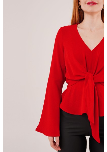 Ön Bağlamalı Volan Kol Kırmızı Bluz modelleri