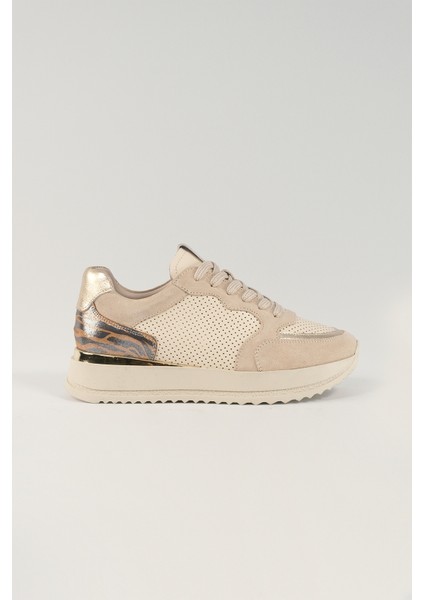 Lavinia Bej Desenli Deri Kadın Sneakers, Deri, Günlük Ayakkabı, Spor Ayakkabı 25081