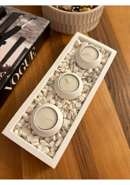 Dekoratif Tabaklı Beton Mumluk ve Tealight Mumluk Hediyelik Dekorasyon Seti