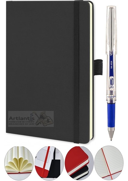 Tarihsiz Ajanda Çizgili Sert Kapak Lastikli 13X21 cm ve Pilot Kalem Seti 1 Paket Not Defteri Çizgili Kalem Tutuculu