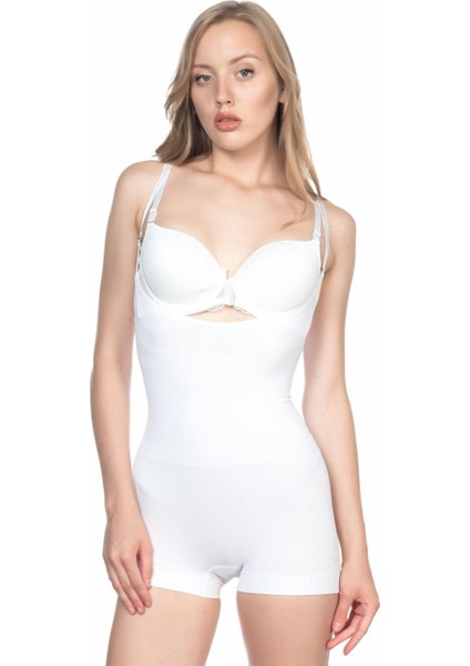 Miraxx Beyaz Mı Emay 2058 Göğsü Açık Kısa Paça Boy Korse