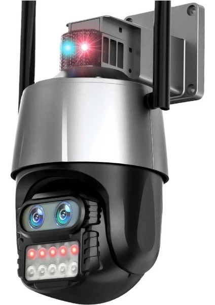 8mp Hd Ip Kamera 2 Lens Güvenlik Koruması Wifi Gözetim Kameraları 8x Zoom Ptz Kablosuz Polis Alarm