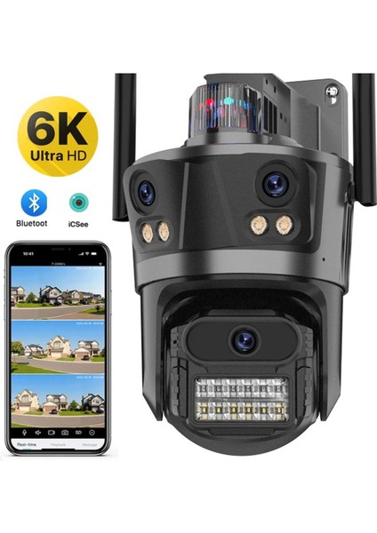 6k Ultra Hd Ptz Kablosuz Cctv Kamera | 3 Lens, 3 Ekran, Wifi Ip, Hareket Takibi Mobil Uygulama
