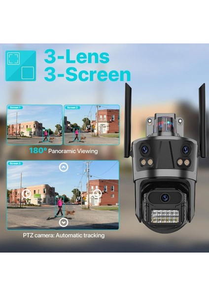 6k Ultra Hd Ptz Kablosuz Cctv Kamera | 3 Lens, 3 Ekran, Wifi Ip, Hareket Takibi Mobil Uygulama
