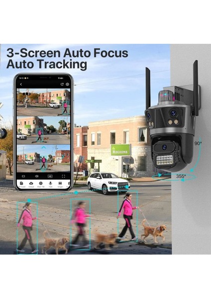 6k Ultra Hd Ptz Kablosuz Cctv Kamera | 3 Lens, 3 Ekran, Wifi Ip, Hareket Takibi Mobil Uygulama