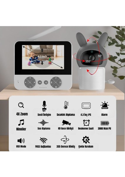 Akıllı Bebek Kamerası Monitörlü – Karşılıklı Konuşma, Gece Görüşü, Sıcaklık Algılama, 32GB SD Kart Hediye modelleri