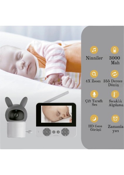 Akıllı Bebek Kamerası Monitörlü – Karşılıklı Konuşma, Gece Görüşü, Sıcaklık Algılama, 32GB SD Kart Hediye indirimleri