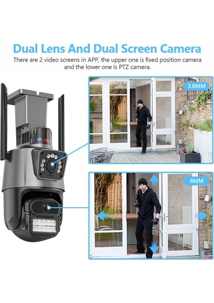 Yeni 4K Ptz Wifi Ip 8mp Kamera Çift Lens Aı Hareket Algılama Anti-Hırsızlık Sirenli Akıllı Kamera