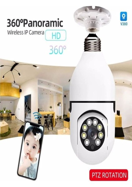 LED Ampul Kamera 360 Derece Görüntüleme Kablosuz Gece Görüşlü Çift Yönlü Ses Akıllı Hareket Algılama