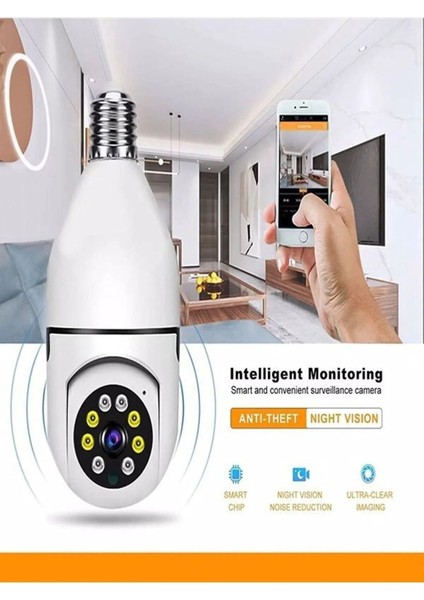 LED Ampul Kamera 360 Derece Görüntüleme Kablosuz Gece Görüşlü Çift Yönlü Ses Akıllı Hareket Algılama
