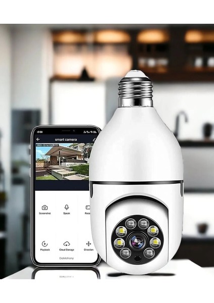 LED Ampul Kamera 360 Derece Görüntüleme Kablosuz Gece Görüşlü Çift Yönlü Ses Akıllı Hareket Algılama