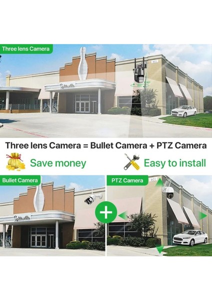 4K 9mp Hd Ip Kamera Açık 8x Zoom Üç Lens Çift Ekran Wifi Ptz Kamera