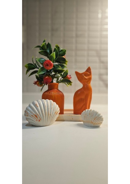 Laurel-Wood 5 Parça Oval Tabaklı,minyatür Vazo,kedi-2'li Deniz Kabukları Seti(Vernikli) fiyatları