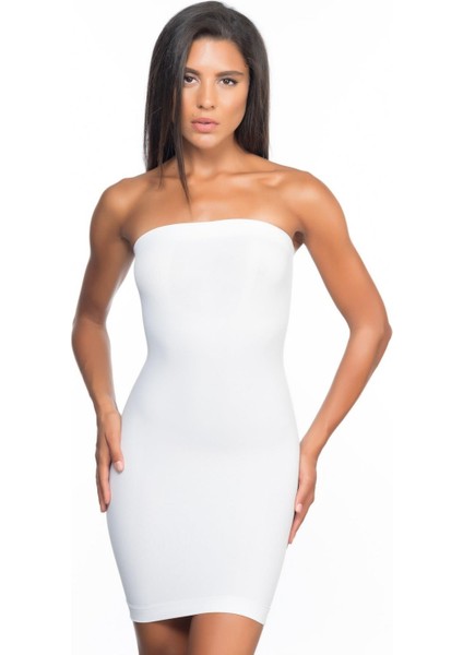 Miraxx Beyaz Mı Emay 5065 Straplez Elbise Korse