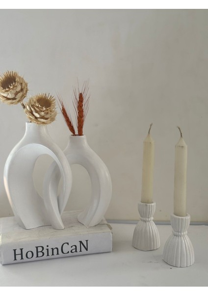 Beyaz Sarmaşık Sevgili Vazo, Şamdan Mumluklu Set 22 x 16&17 x 14 fiyatları