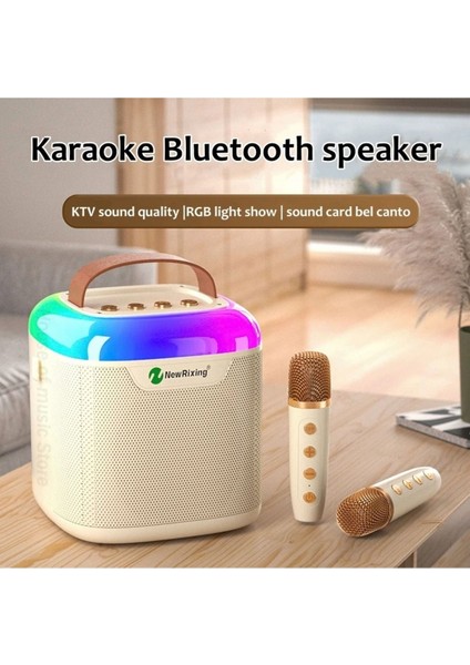 Bluetooth Speaker 2 Adet Mikrofonlu Rgb Işıklı Kablosuz Karaoke Hoparlör Surround Sistem