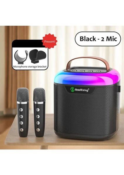 Bluetooth Speaker 2 Adet Mikrofonlu Rgb Işıklı Kablosuz Karaoke Hoparlör Surround Sistem