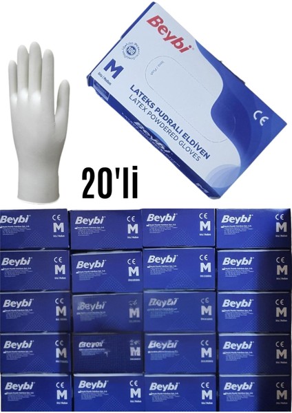Lateks Pudralı Eldiven 100'LÜK 20 Kutu 1 Koli M
