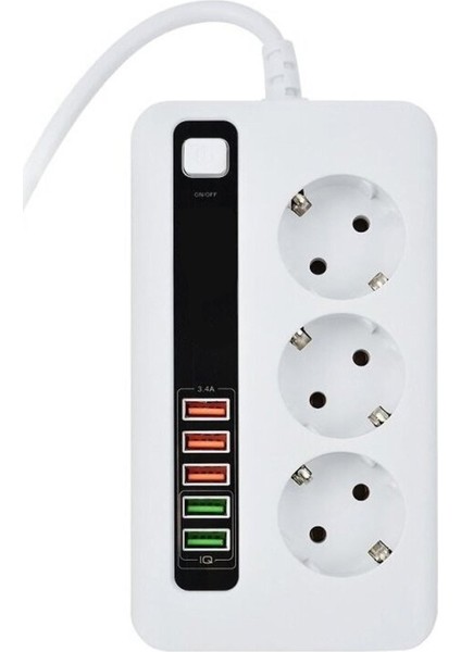 3000W 10AMPER 3’lü 2metre 5 USB Uzatma Kablolu Çoklu Termal Akım Korumalı Priz