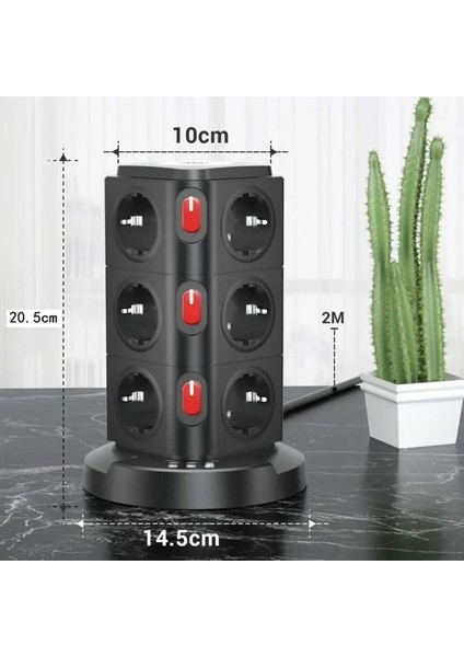 Yeni Akım Korumalı 2.4A Kule Priz Kablosuz Şarj Istasyonu 12X Soketli 3x USB Wireless Kablolu Priz modelleri