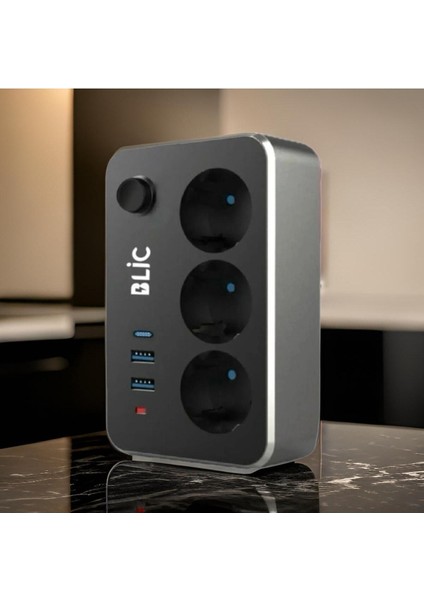 Elektrik Sigortalı Termal Akım Korumalı Güvenli Priz 2 Metre Kablo Anahtarlı 1xpd Type-C 2xusb Çoklu