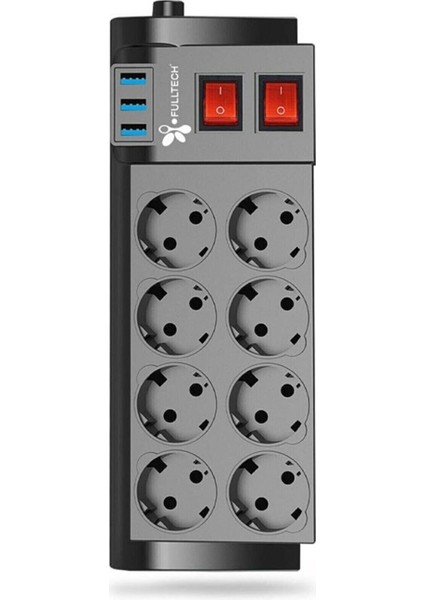 Isıya Dayanıklı Termal Akım Korumalı 2 Metre 16A 4000 W 8 Li Uzatma Kablolu Priz 3x USB Girişli
