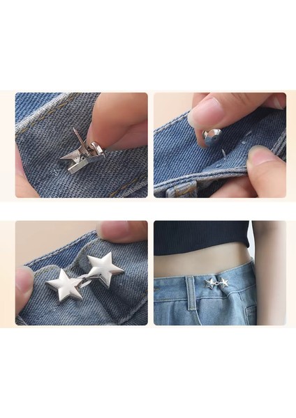 Pantolon Beli Daraltma Aparatı, Broş, Yıldız Kemer , Gold Renk Yıldız Bel Daraltma Çıtçıtı, Dayanıklı Demir Çıtçıt, Kot Pantolon Daraltma Aparatı, Kadın