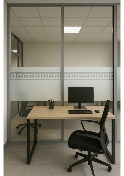 – | 45X200CM | Meander Motifli Statik Cam Filmi Kaplama | Mutfak Ofis Banyo Pencere