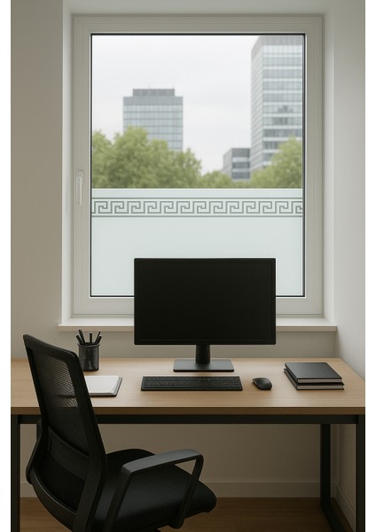 – | 45X200CM | Meander Motifli Statik Cam Filmi Kaplama | Mutfak Ofis Banyo Pencere